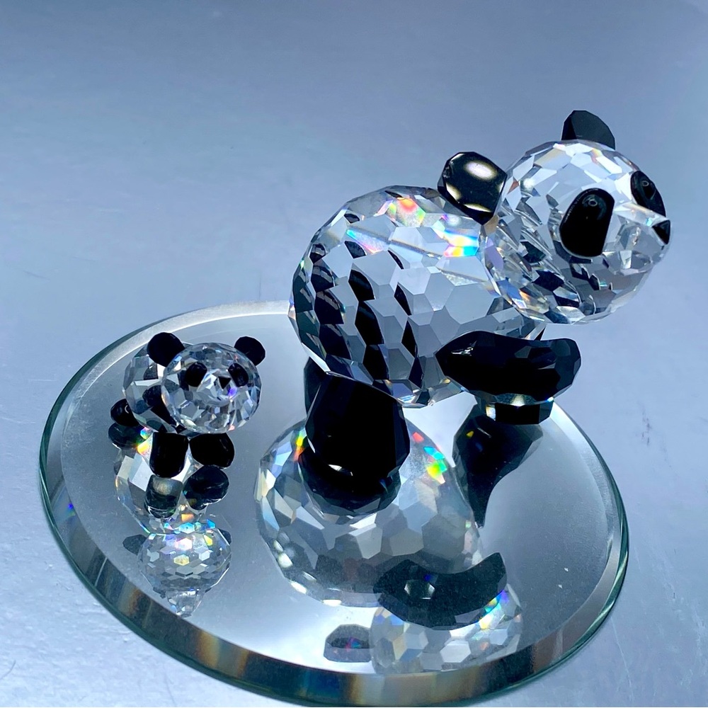Swarovski Crystal Figurines Mother Panda & Baby – Rare Retired Pieces